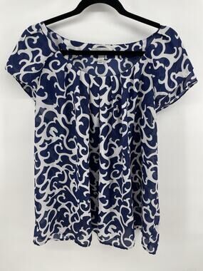 Dressbarm Women’s 18/20 Semi Sheer Top Blue & White Flutter Sleeve Blouse Beach